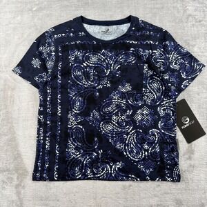 Foray Golf Shirt Womens Small Navy Blue Bandana Paisley Stretch Performance NWT